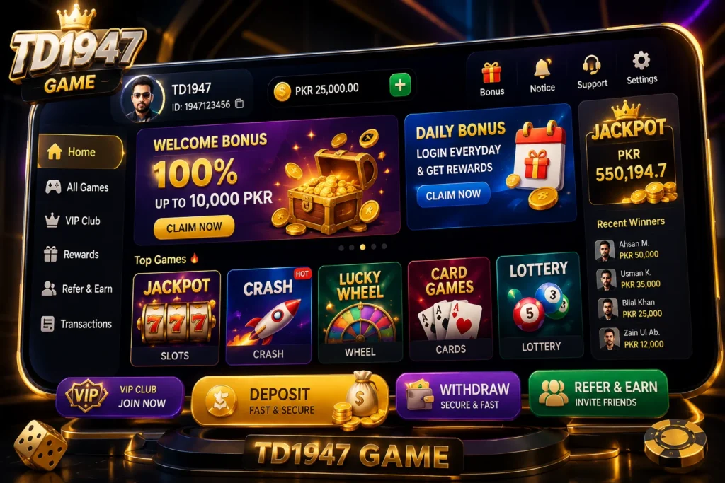 TD1947 Game homepage interface on Android
