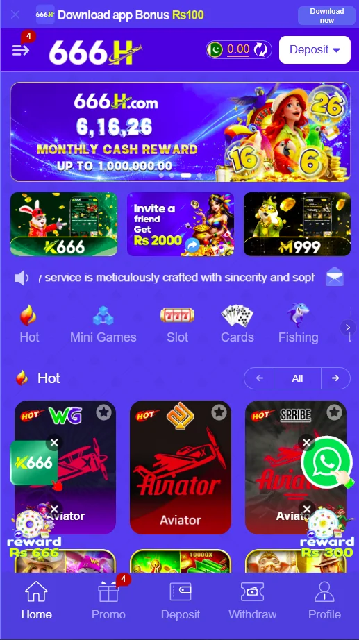 666H Game Android home screen showing the main gaming interface