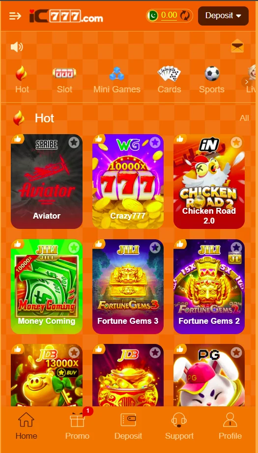 IC777 Game home screen on Android