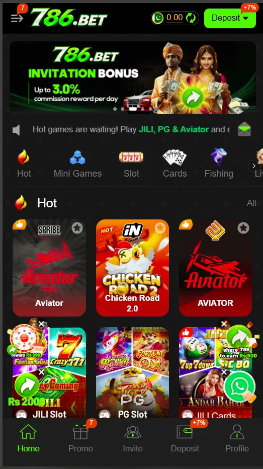 786 Bet Game home screen with Android gaming categories