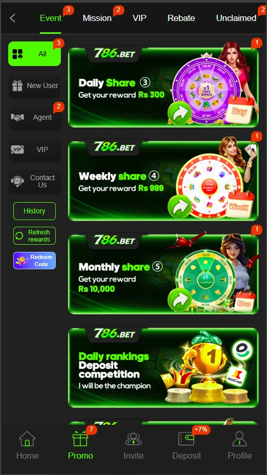 786 Bet Game promotions and rewards for Android users