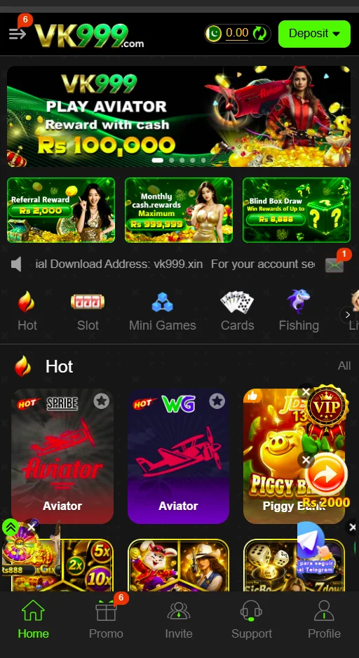 VK999 Android gaming app home screen