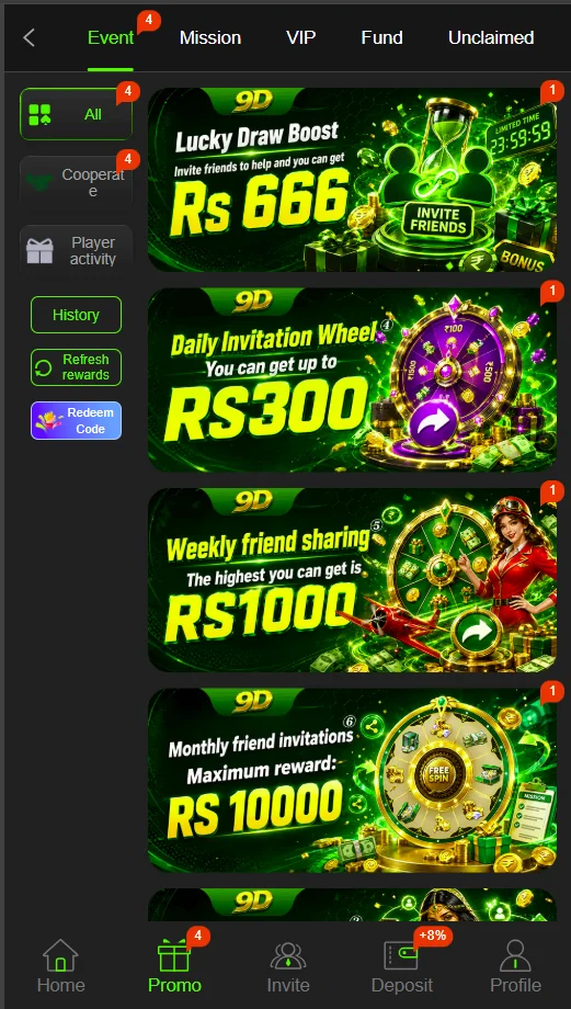 9D Game promotional banner featuring latest game updates and offers